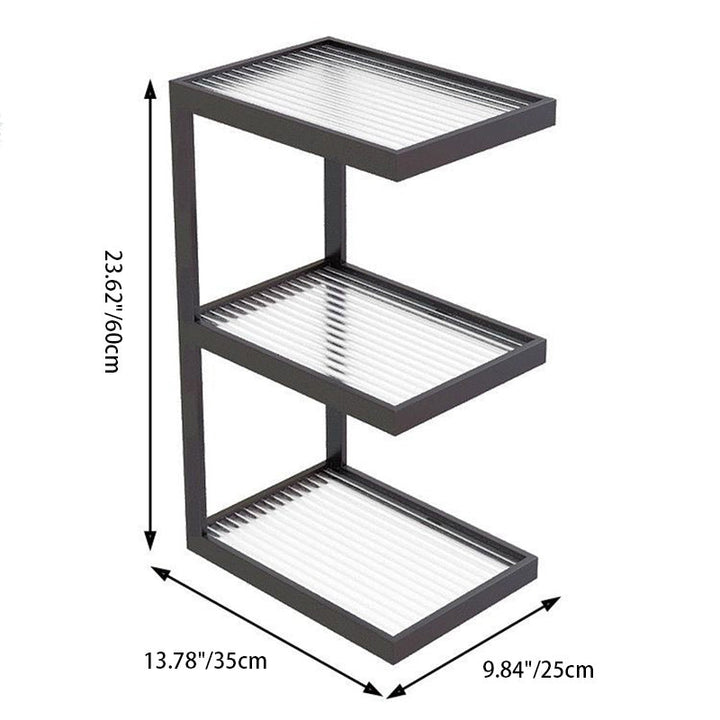 Mesa Auxiliar de Hierro y Vidrio con Rayas Rectangulares Minimalistas Modernas de 3/4 Niveles para Sala de Estar 
