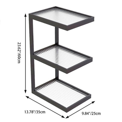 Table d'appoint rectangulaire minimaliste moderne en verre à rayures et en fer 3/4 niveaux pour salon 