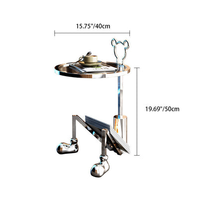 Table d'appoint contemporaine créative ronde en verre avec plateau en acier inoxydable pour salon 