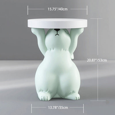 Table d'appoint moderne Art Déco ronde avec lapin, éléphant et ours en résine de fibre de verre 1 plateau pour salon 