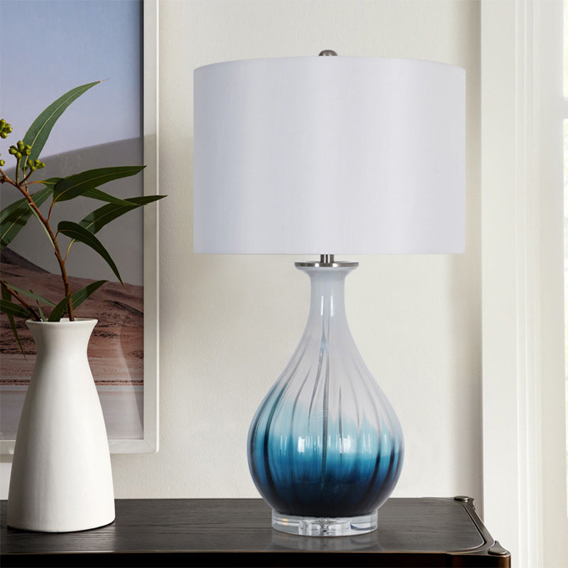 Modern Minimalist Blue Gradient Glass Vase Fabric 1-Light Table Lamp For Bedroom