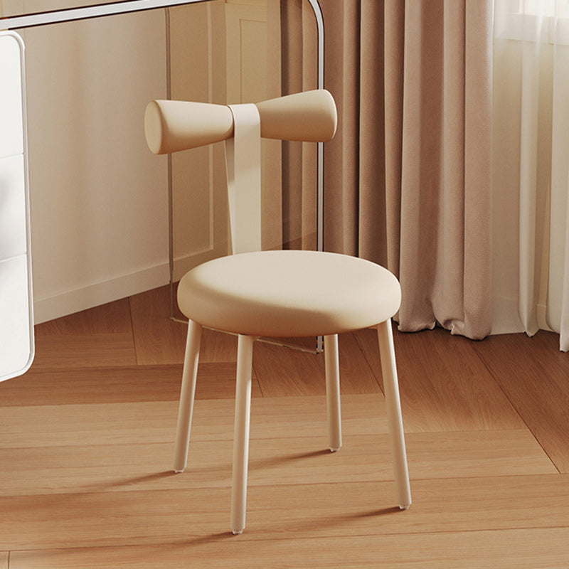 Tabouret de coiffeuse sans dossier en tissu rond crème Art Déco moderne en fer pour chambre 