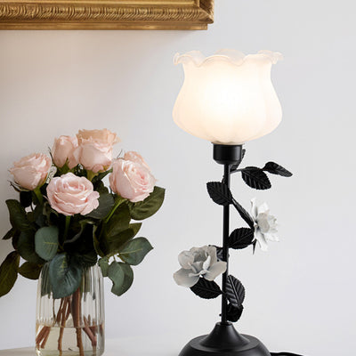 Contemporary Scandinavian Rose-shaped Iron Acrylic Glass 1-Light Table Lamp For Bedroom