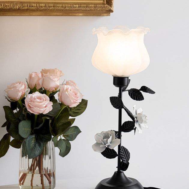 Contemporary Scandinavian Rose-shaped Iron Acrylic Glass 1-Light Table Lamp For Bedroom
