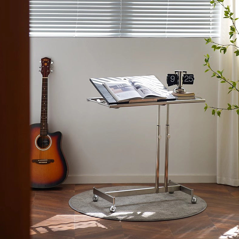 Contemporary Nordic Rectangular Round Pole Solid Wood Stainless Steel Liftable Side Table For Living Room