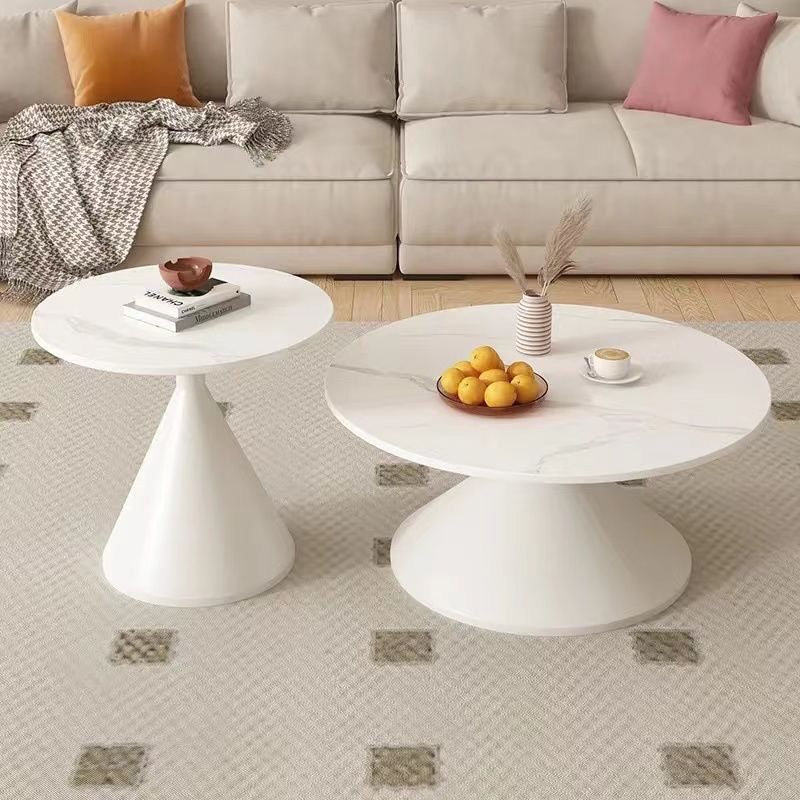 Modern Minimalist Conical Round Stone Slab Carbon Steel Coffee Table 1-Tier For Living Room