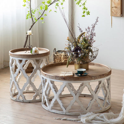 Moderner Art Deco runder Blütenblätter Holz-Eisen-Couchtisch 1-stufig für das Wohnzimmer 
