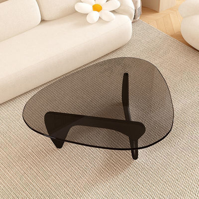 Contemporary Creative Teardrop-Shaped Triangular Tempered Glass Solid Wood Coffee Table 1-Tier For Living Room