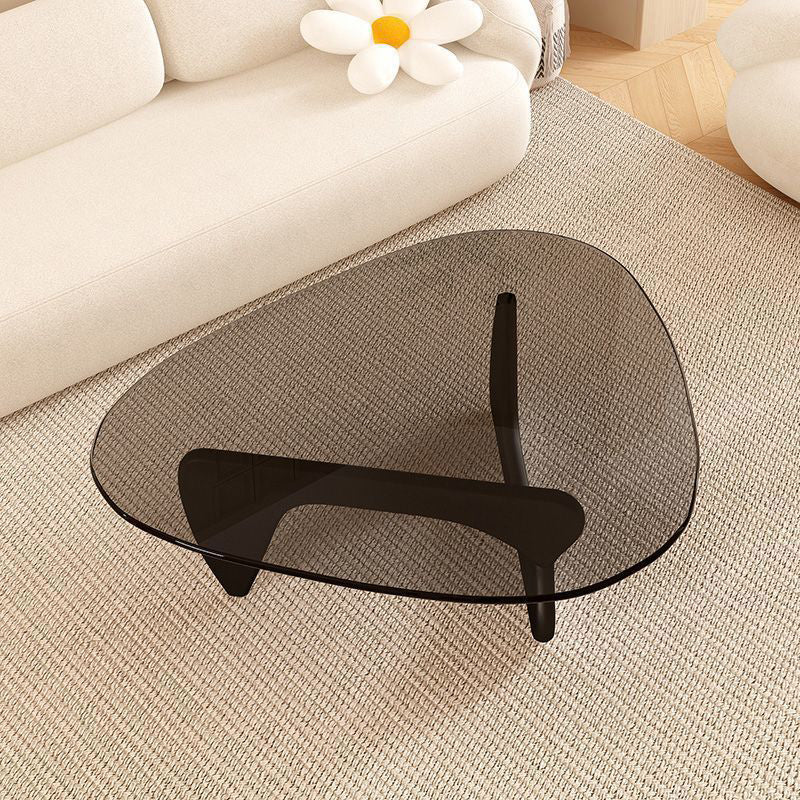 Contemporary Creative Teardrop-Shaped Triangular Tempered Glass Solid Wood Coffee Table 1-Tier For Living Room