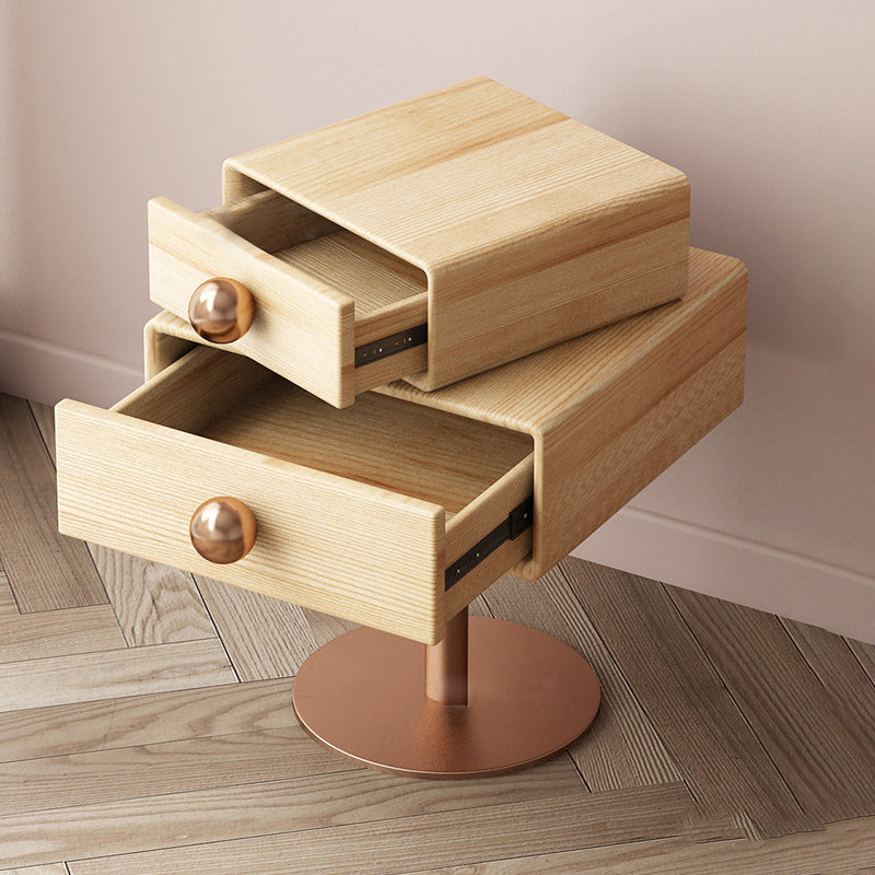 Table de nuit contemporaine créative carrée orb rotative empilable en bois et acier à 2 tiroirs pour chambre 