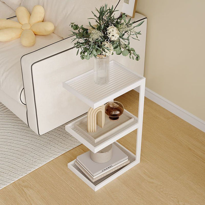 Mesa Auxiliar de Hierro y Vidrio con Rayas Rectangulares Minimalistas Modernas de 3/4 Niveles para Sala de Estar 