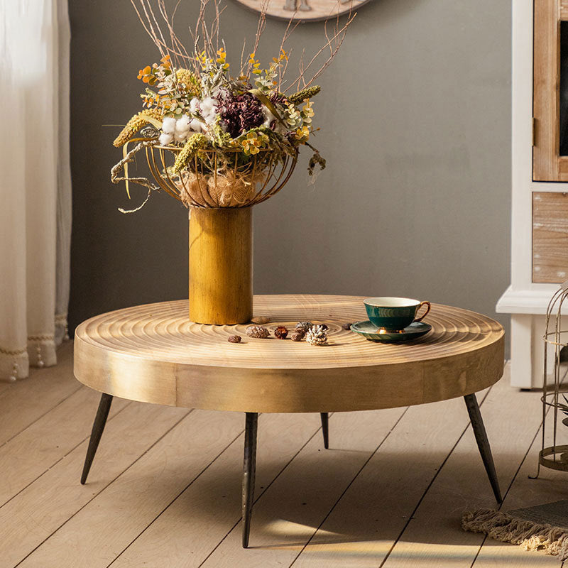 Traditional Japanese Round Tabletop Medium Density Fiberboard Iron Coffee Table 3/4-Leg For Living Room