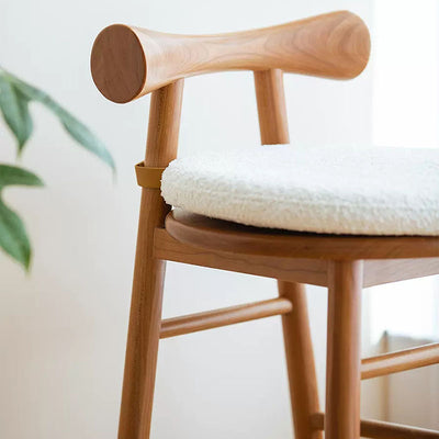 Contemporary Scandinavian Curved Bow Lambswool Wood Vanity Stool Backrest Armless For Bedroom