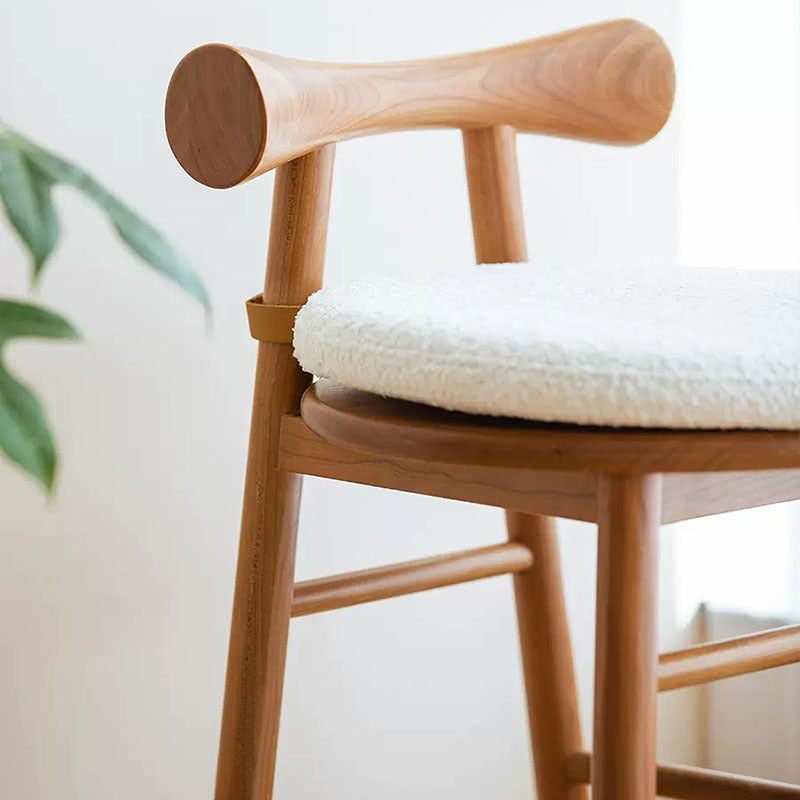 Contemporary Scandinavian Curved Bow Lambswool Wood Vanity Stool Backrest Armless For Bedroom