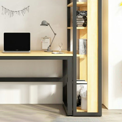 Modern Minimalist Rectangular Steel Particle Board Desks & 5-Tier Bookshelves For Home Office