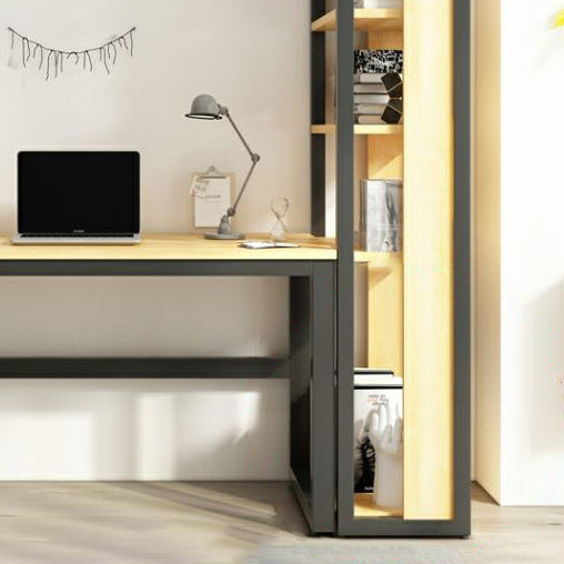 Modern Minimalist Rectangular Steel Particle Board Desks & 5-Tier Bookshelves For Home Office