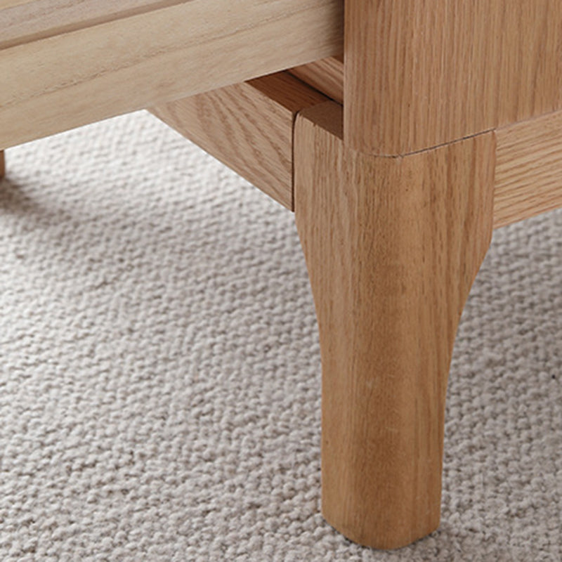 Contemporary Scandinavian Square Solid Oak Wooden Nightstand With 2-Drawer For Bedroom