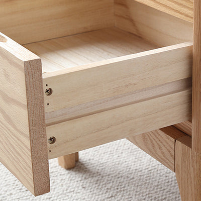 Contemporary Scandinavian Square Solid Oak Wooden Nightstand With 2-Drawer For Bedroom