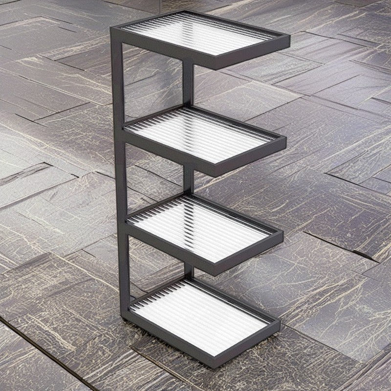 Mesa Auxiliar de Hierro y Vidrio con Rayas Rectangulares Minimalistas Modernas de 3/4 Niveles para Sala de Estar 