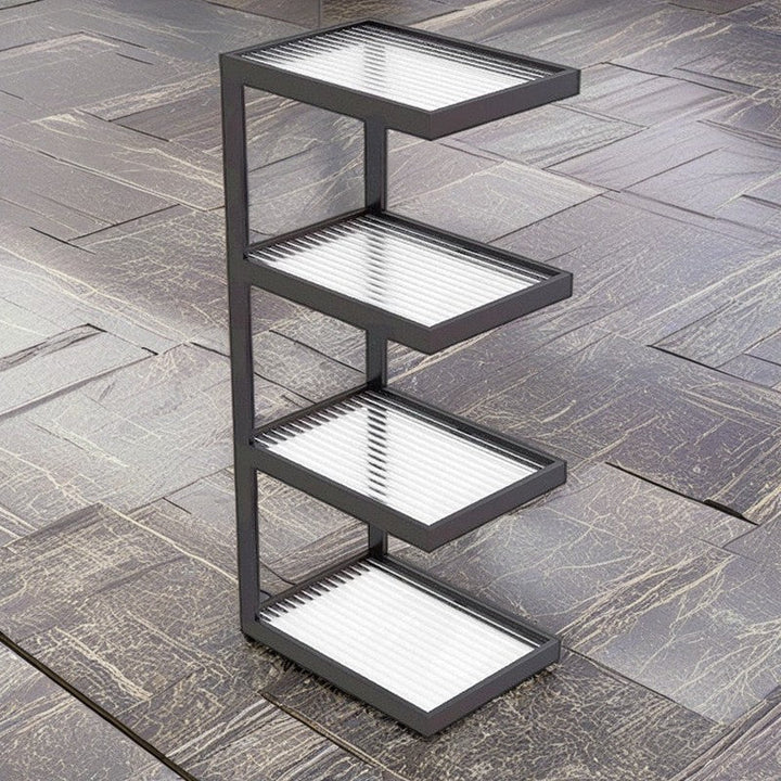 Mesa Auxiliar de Hierro y Vidrio con Rayas Rectangulares Minimalistas Modernas de 3/4 Niveles para Sala de Estar 