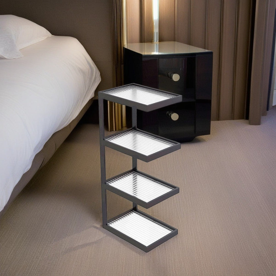 Mesa Auxiliar de Hierro y Vidrio con Rayas Rectangulares Minimalistas Modernas de 3/4 Niveles para Sala de Estar 