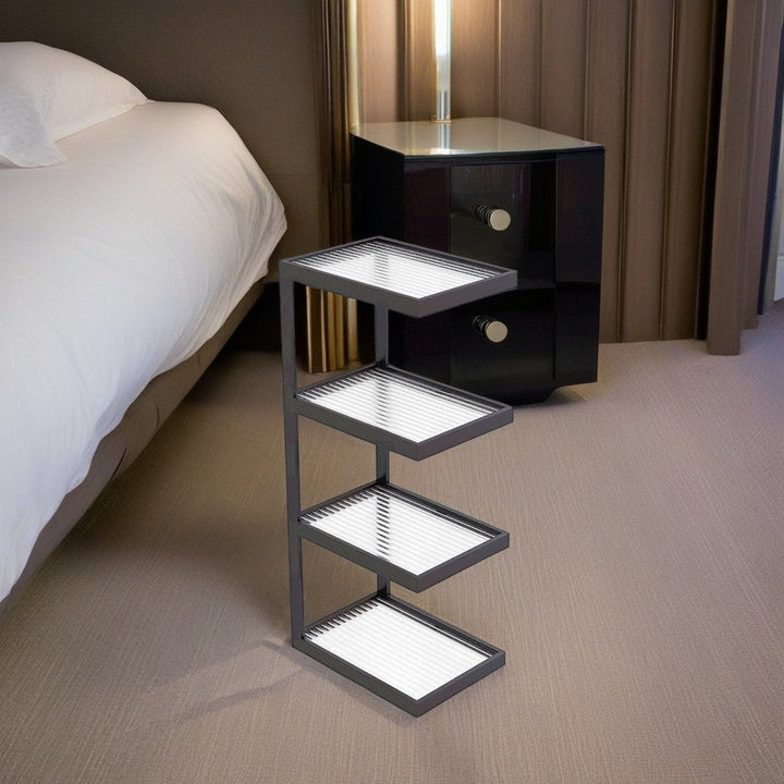 Mesa Auxiliar de Hierro y Vidrio con Rayas Rectangulares Minimalistas Modernas de 3/4 Niveles para Sala de Estar 