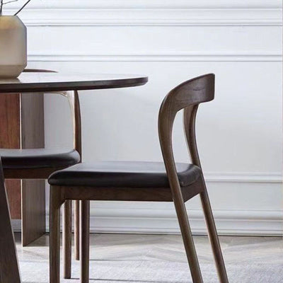 Contemporary Scandinavian Square Rubberwood Solid Wood PU Leather Backrest Dining Chair For Dining Room