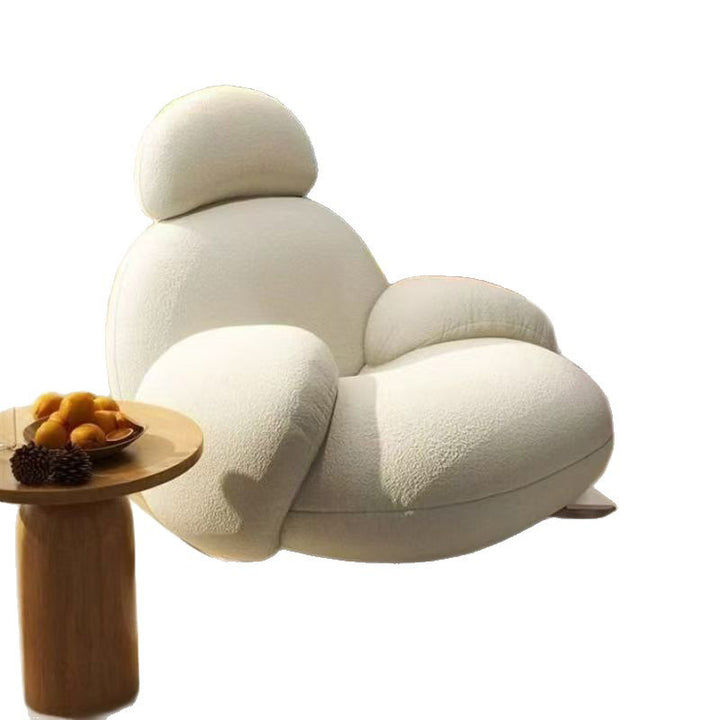 Chaise d’appoint moderne minimaliste ovale en bois massif et acier carbone avec dossier et accoudoirs en laine d’agneau pour salon 