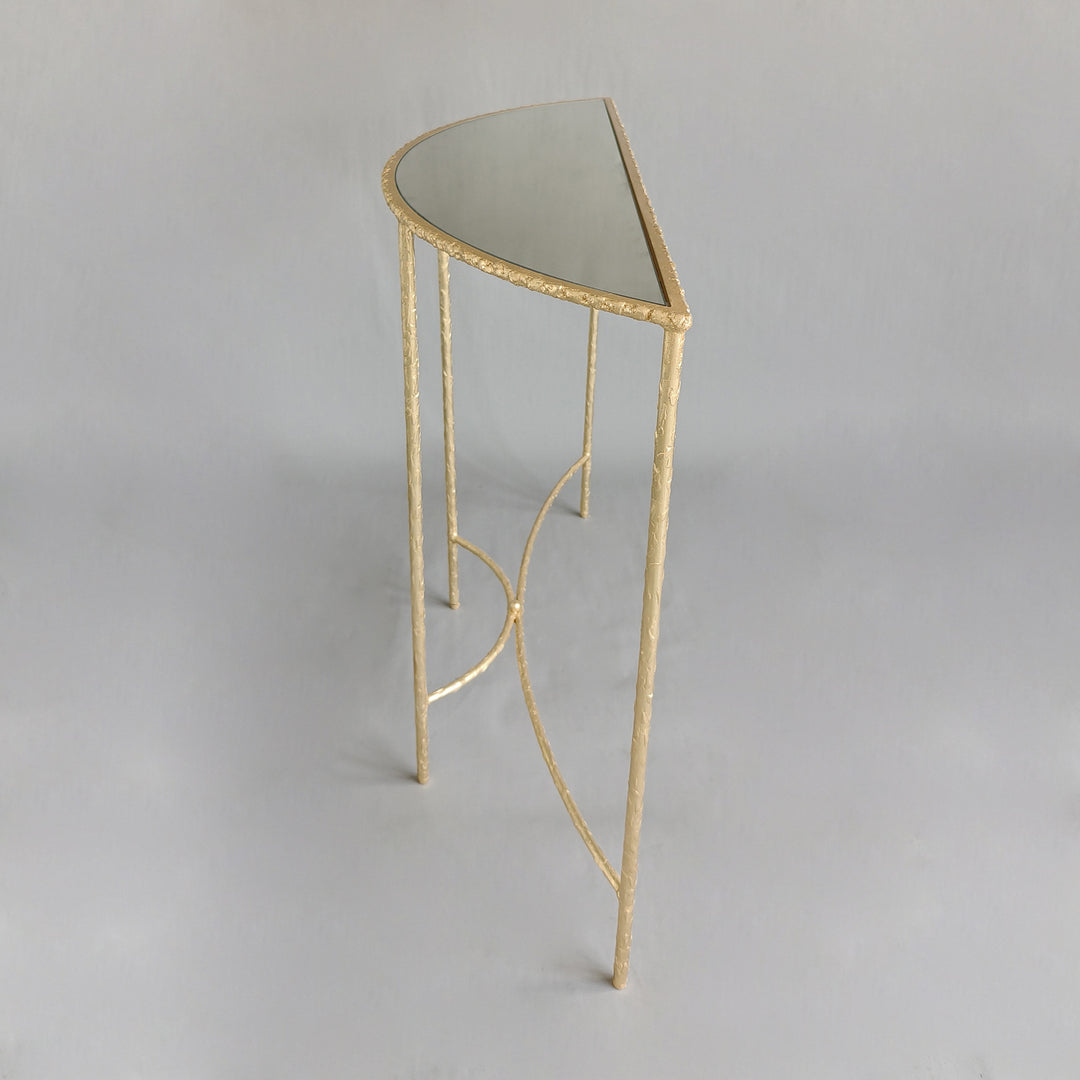 Modern Minimalist Curved Glass Iron Console Table 1-Tier For Entryways