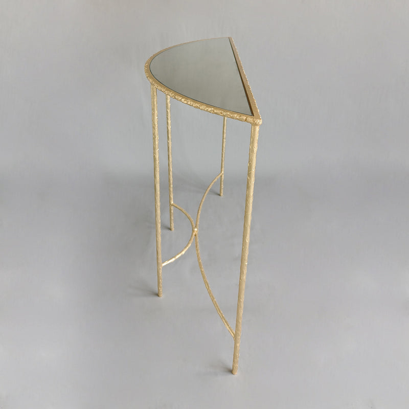 Modern Minimalist Curved Glass Iron Console Table 1-Tier For Entryways
