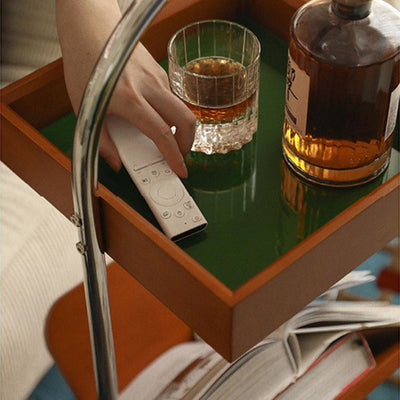 Table d'appoint contemporaine rétro carrée à base ronde en bois de cerisier et acier inoxydable à 2 niveaux pour salon 