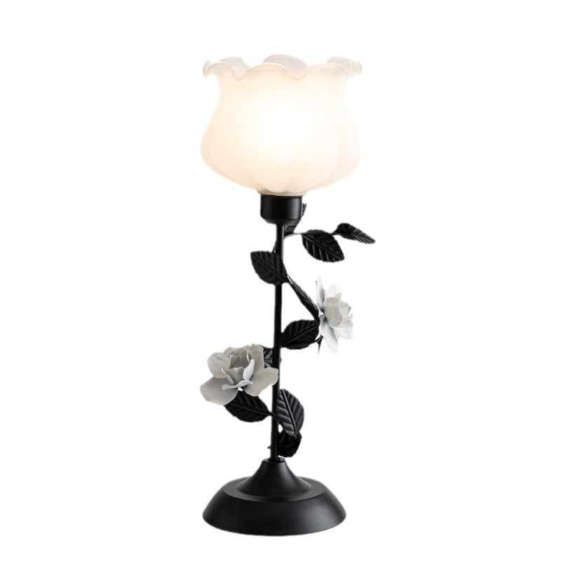 Contemporary Scandinavian Rose-shaped Iron Acrylic Glass 1-Light Table Lamp For Bedroom