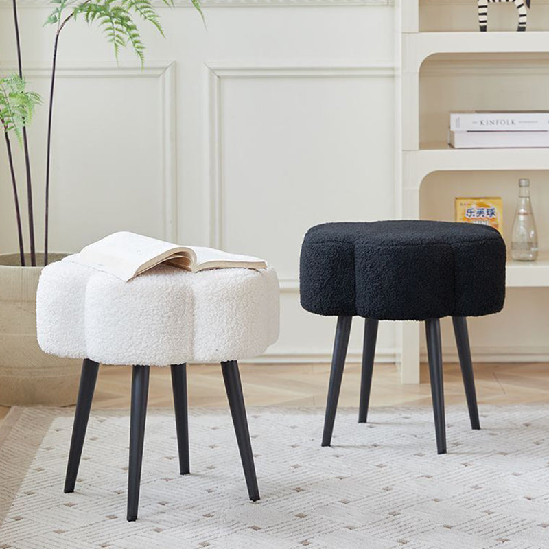 Contemporary Scandinavian Artificial Wood Sherpa Fabric Foam Sponge Armless Vanity Stool For Bedroom
