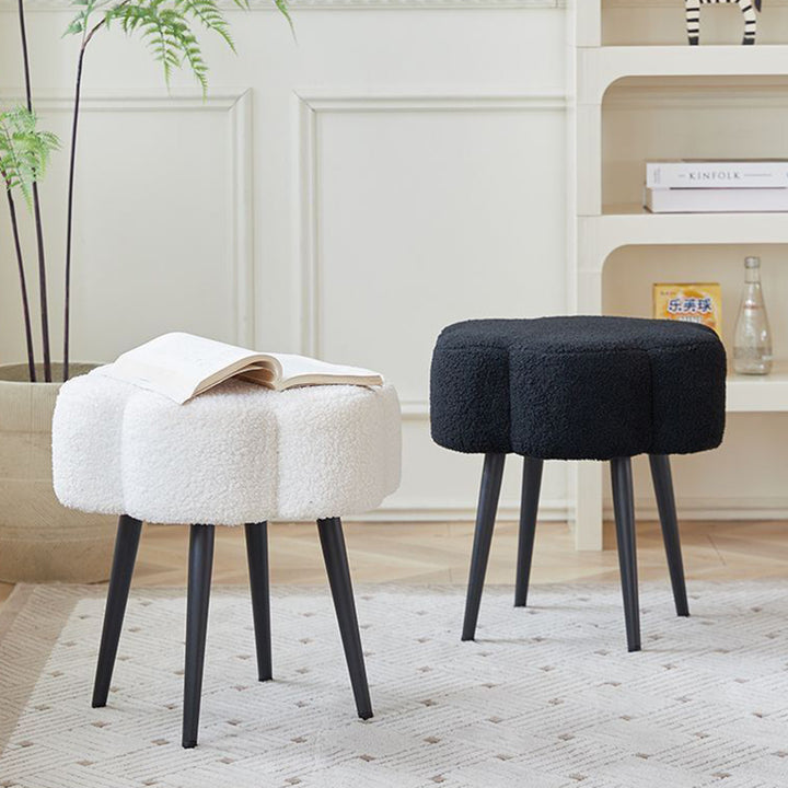 Contemporary Scandinavian Artificial Wood Sherpa Fabric Foam Sponge Armless Vanity Stool For Bedroom
