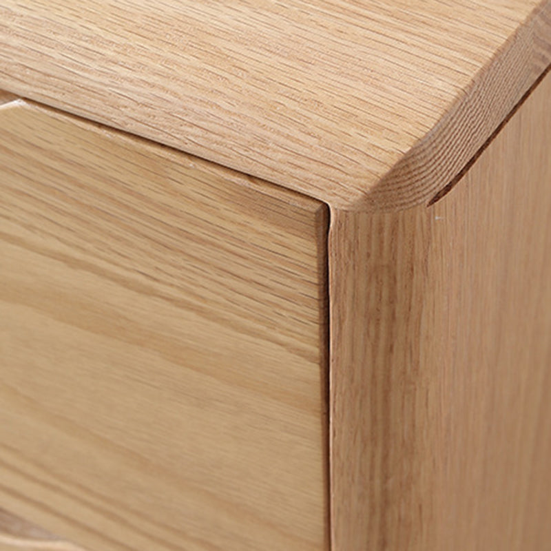 Contemporary Scandinavian Square Solid Oak Wooden Nightstand With 2-Drawer For Bedroom