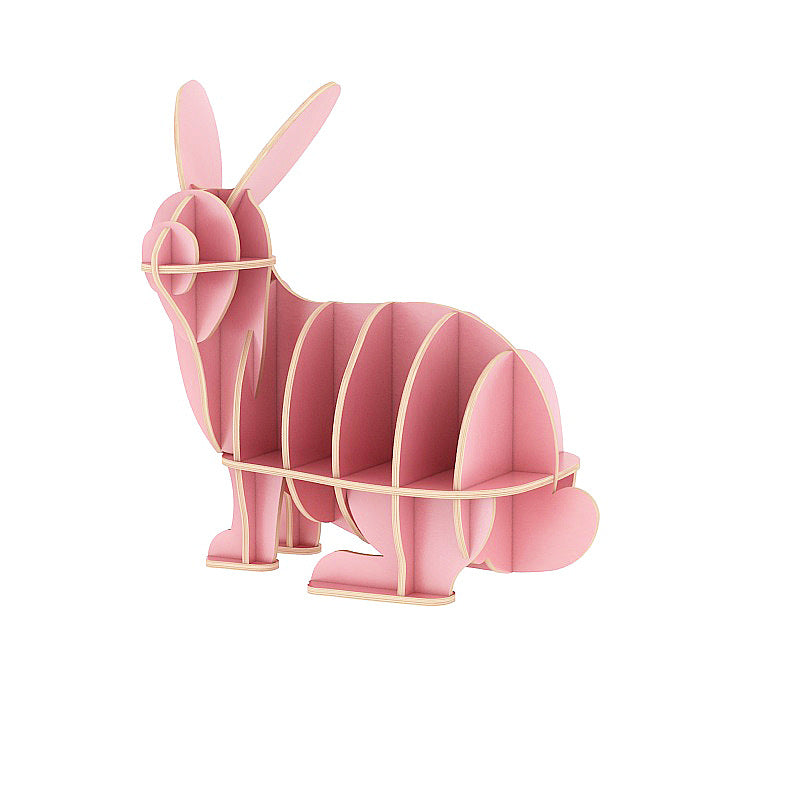 Contemporary Creative Rabbit-Shaped Solid Wood Bookshelf 5-Shelf For Living Room