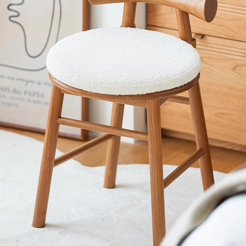 Contemporary Scandinavian Curved Bow Lambswool Wood Vanity Stool Backrest Armless For Bedroom