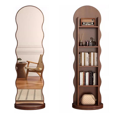 Contemporary Scandinavian Wavy Particle Wood Glass Full-Length Mirror Bookshelf 5-Tier For Bedroom
