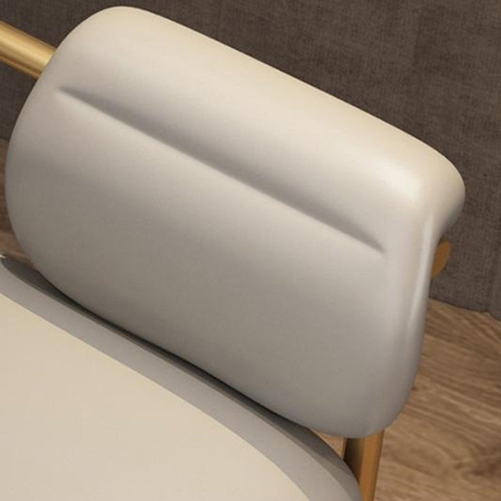Zeitgenössischer skandinavischer quadratischer PU-Leder-Eisen-Schminkhocker mit Rückenlehne und Armlehne für das Schlafzimmer 