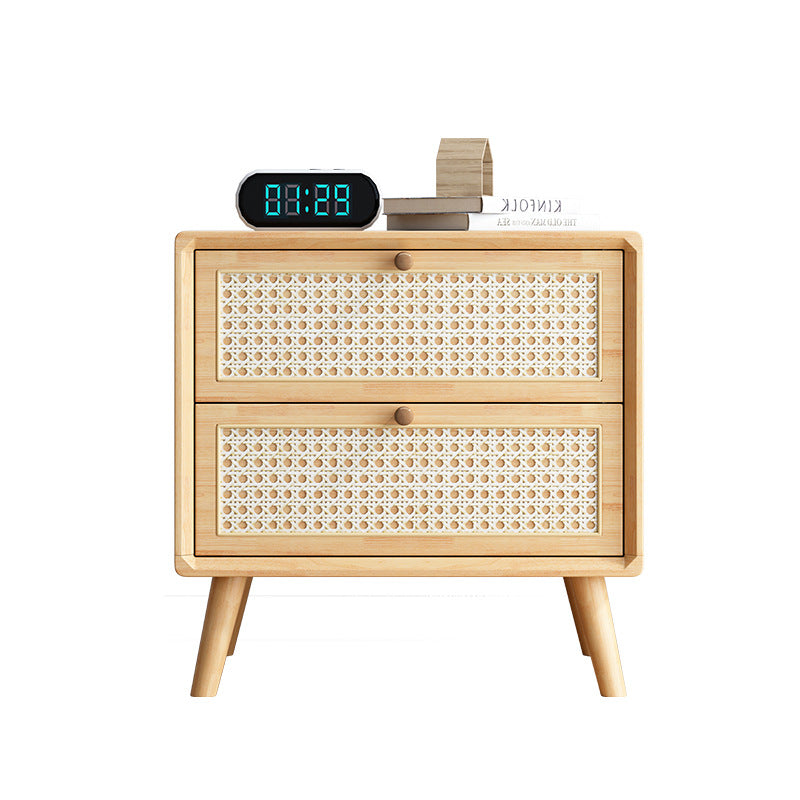 Traditional Farmhouse Square Rubberwood Solid Wood Pine Solid Wood Multi-Layer Solid Wood Nightstand 2-Drawer For Bedroom