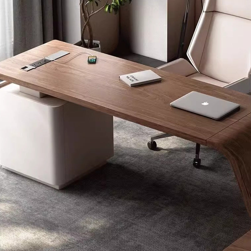 Modern Minimalist Trapezoidal Solid Wood Plywood Desks 3-Drawer For Home Office