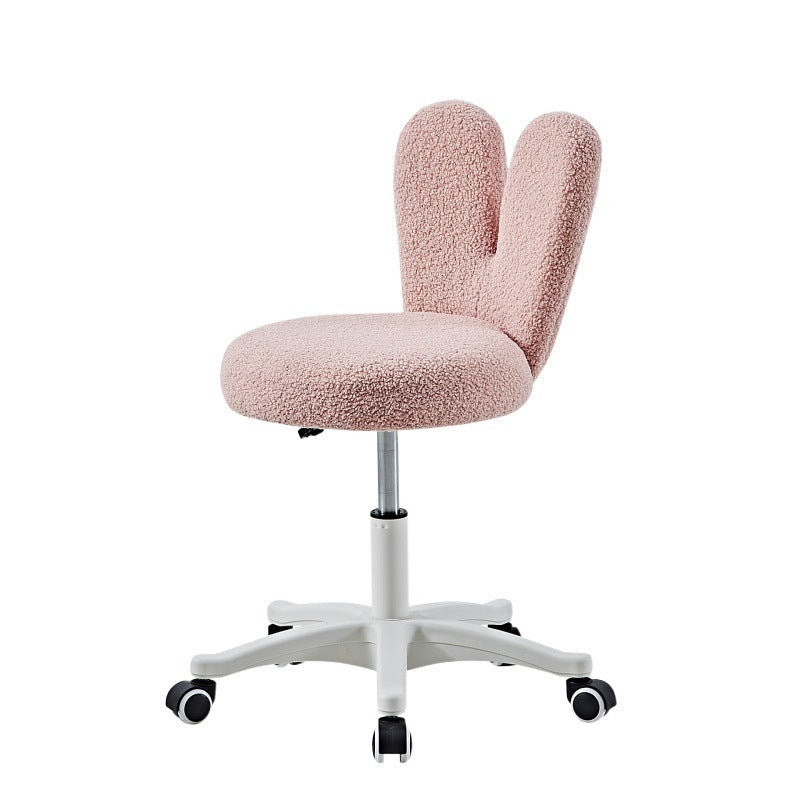 Taburete de tocador redondo minimalista moderno de lana de cordero con respaldo de metal para dormitorio 