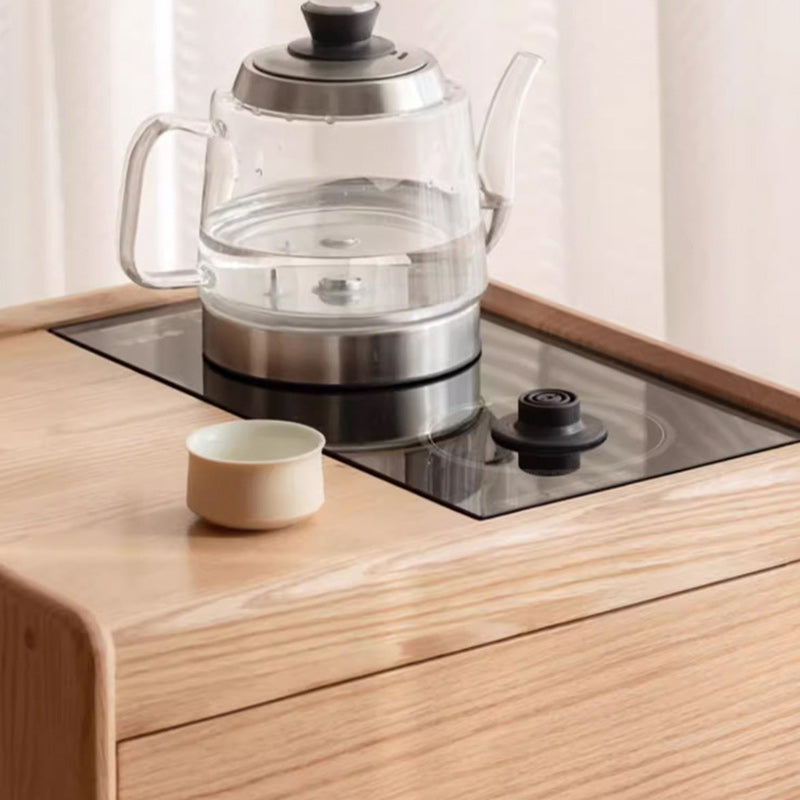 Mesa Auxiliar Rectangular de Madera Maciza Minimalista Moderna con 1 Cajón para Sala de Estar 