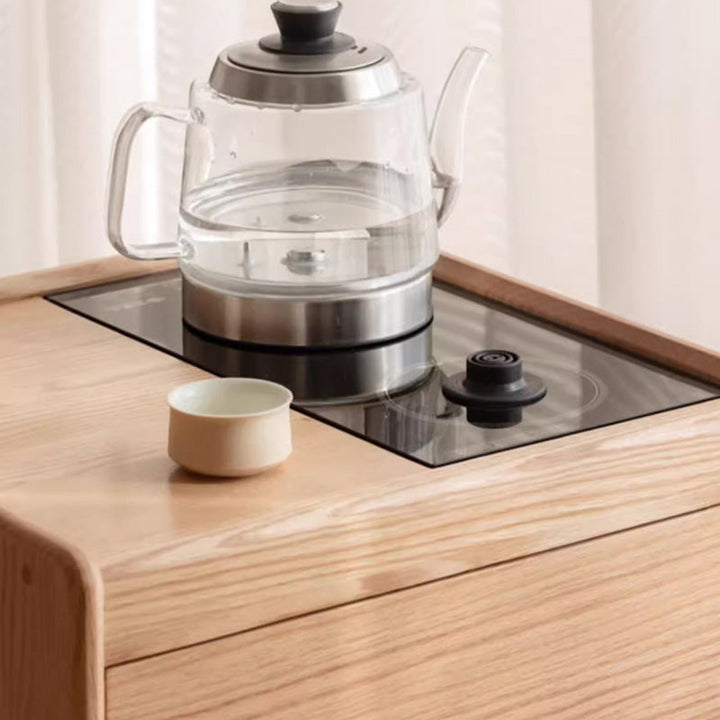 Mesa Auxiliar Rectangular de Madera Maciza Minimalista Moderna con 1 Cajón para Sala de Estar 