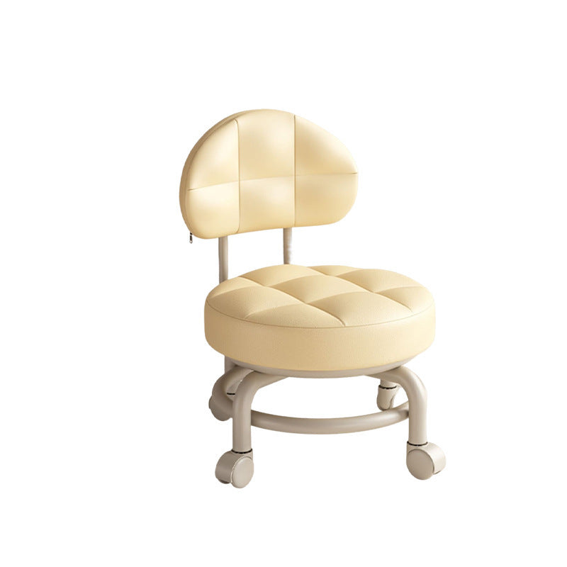 Modern Minimalist Round Artificial Leather Wood Iron Chair Backrest Armless For Living Room