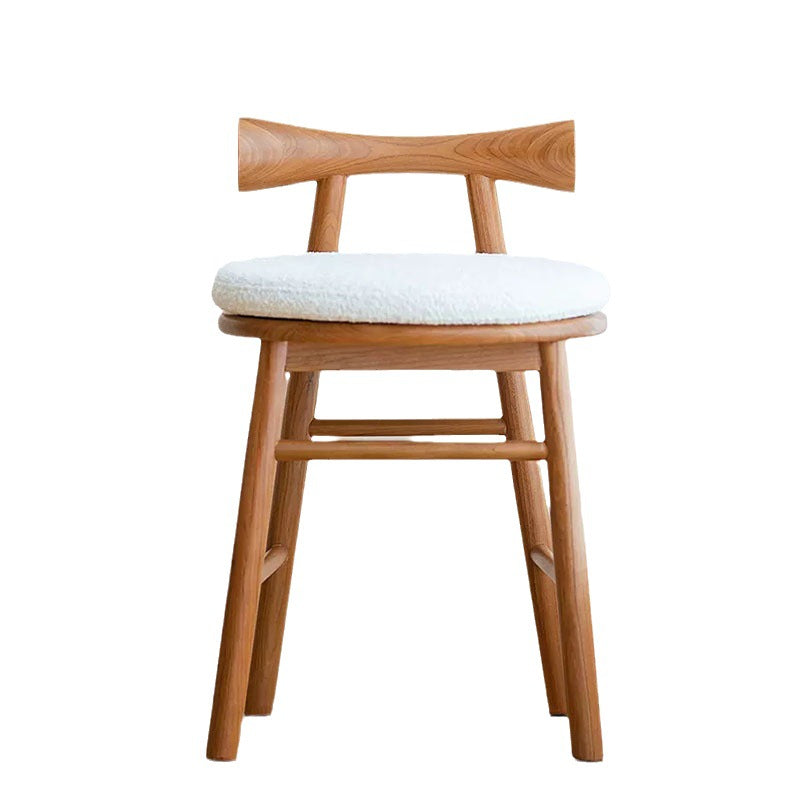 Contemporary Scandinavian Curved Bow Lambswool Wood Vanity Stool Backrest Armless For Bedroom