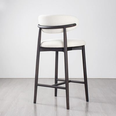 Tabouret de bar moderne minimaliste rond en velours rembourré avec dossier incurvé en bois massif pour salle à manger 