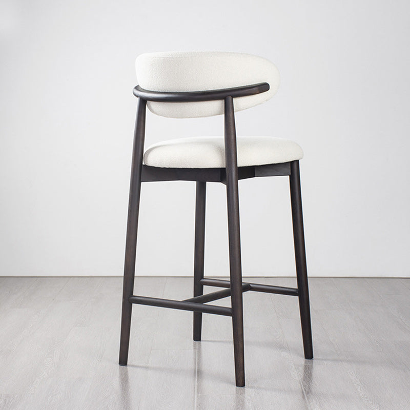 Tabouret de bar moderne minimaliste rond en velours rembourré avec dossier incurvé en bois massif pour salle à manger 