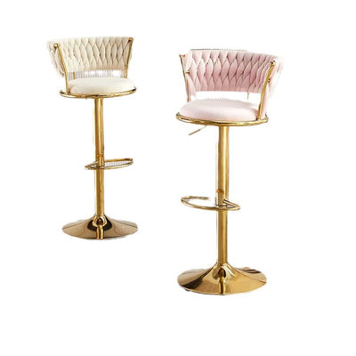 Contemporary Luxury Round Iron Faux Velvet Height Adjustable Bar Stool For Kitchen