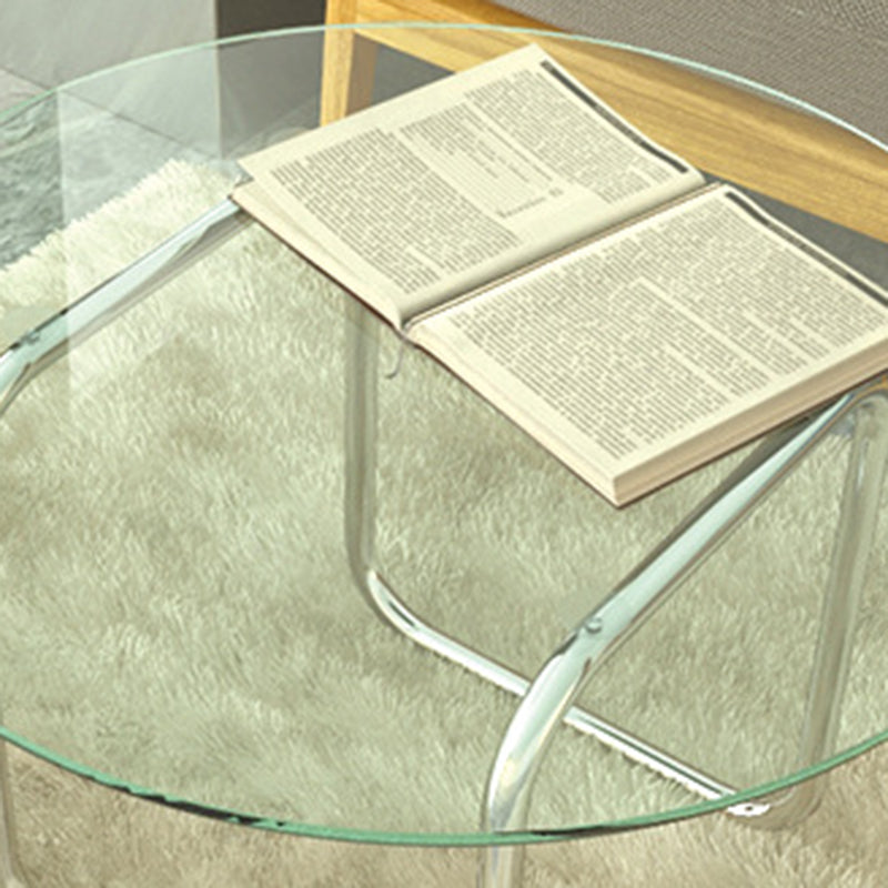 Modern Minimalist Round Glass Stainless Steel Coffee Table 1-Tier For Living Room